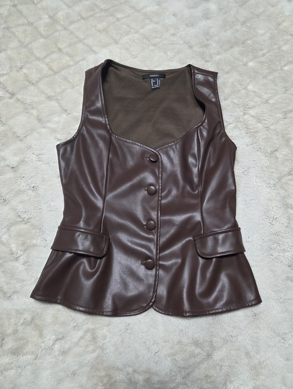 Forever 21 Faux Leather Sleeveless Button Vest - Dark Brown